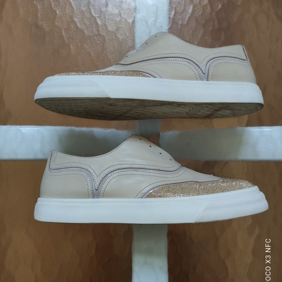 Giuseppe Zanotti Beige Leather Slip On Sneakers with Gold Studs Women's 39 - Picture 8 of 15